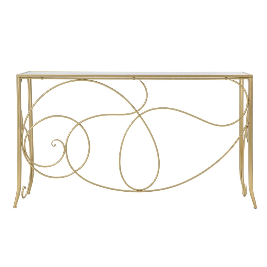Consolle Art in ferro, MDF e specchio gold – 140 x 40 x H 80 cm