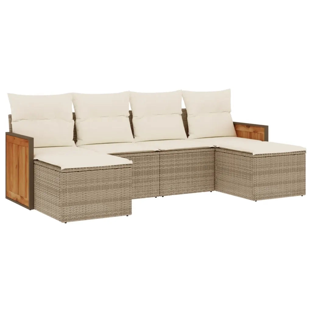 Set Divano da Giardino 6 pz con Cuscini Beige in Polyrattan 3260301