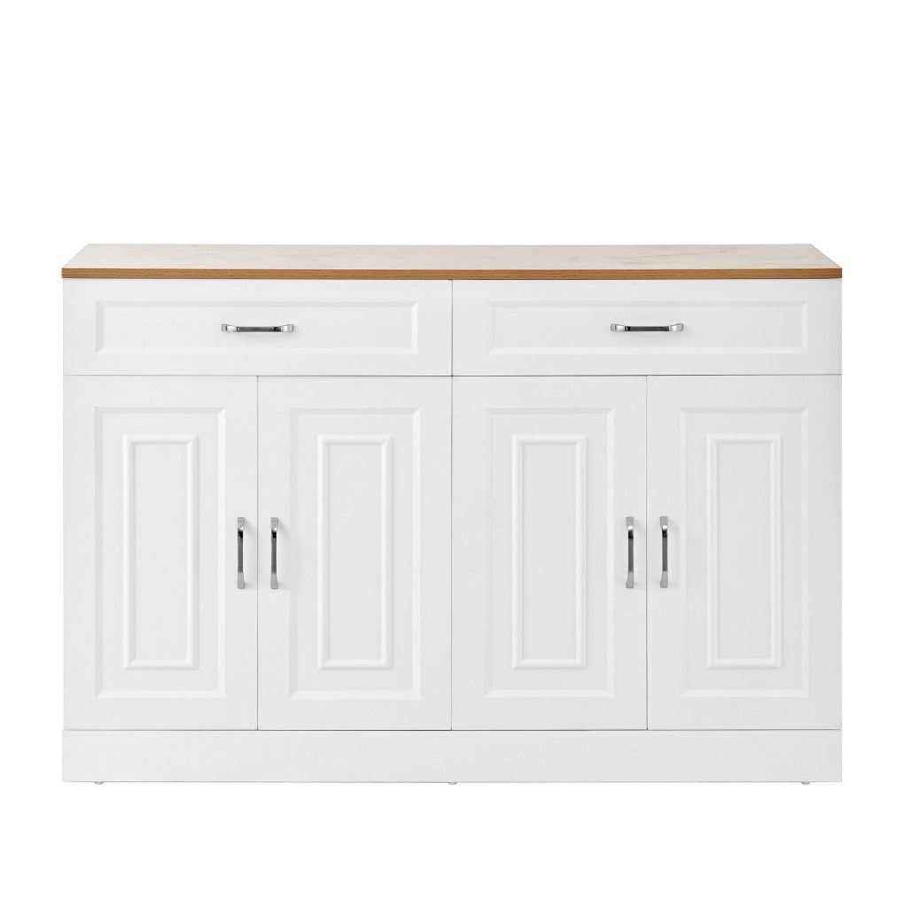 Sideboard moderno in legno e bianco con 4 ante e 2 cassetti, 120x35x80,5 cm