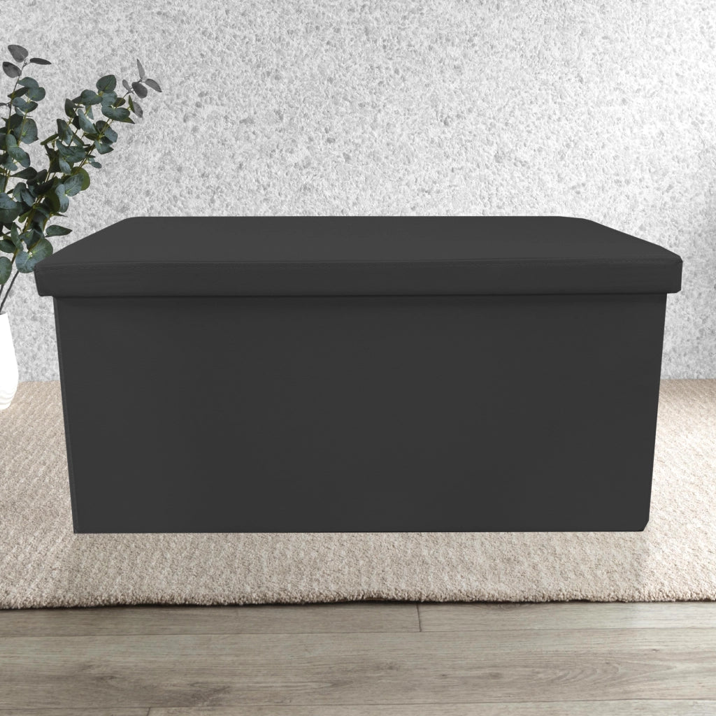 Puff Ottomano rettangolare pieghevole in similpelle 76x38x38 cm | Nyana Casa | Stile ottomano | Similpelle resistente | Nero, grigio e beige
