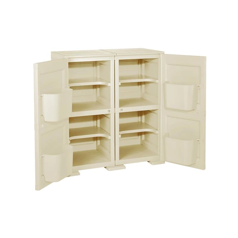 ARMADIO MULTIUSO 2 ANTE ANGORA 79X43X85,5 CM CON 4 TASCHE LATERALI – MOBILE ORGANIZZATORE VERTICALE PER LAVANDERIA E RIPOSTIGLIO