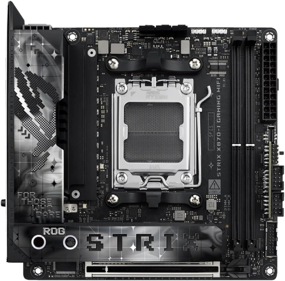 ROG Strix X870-I Gaming WiFi Scheda madre AMD, 10+2+1 stadi di alimentazione, slot DDR5, due slot M.2, PCIe 5.0 con pieno supporto per le GPU di nuova generazione, WiFi 7, porte USB4 e Aura Sync