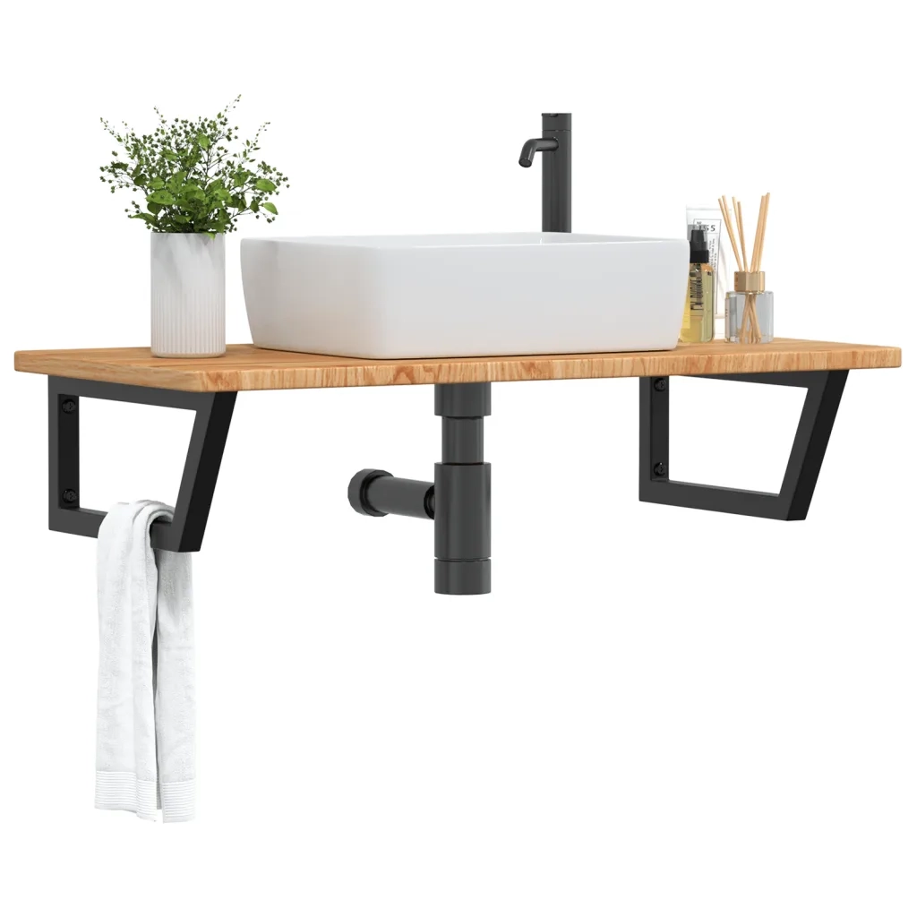 vidaXL Ripiano a Parete per Lavabo in Acciaio e Massello di Rovere