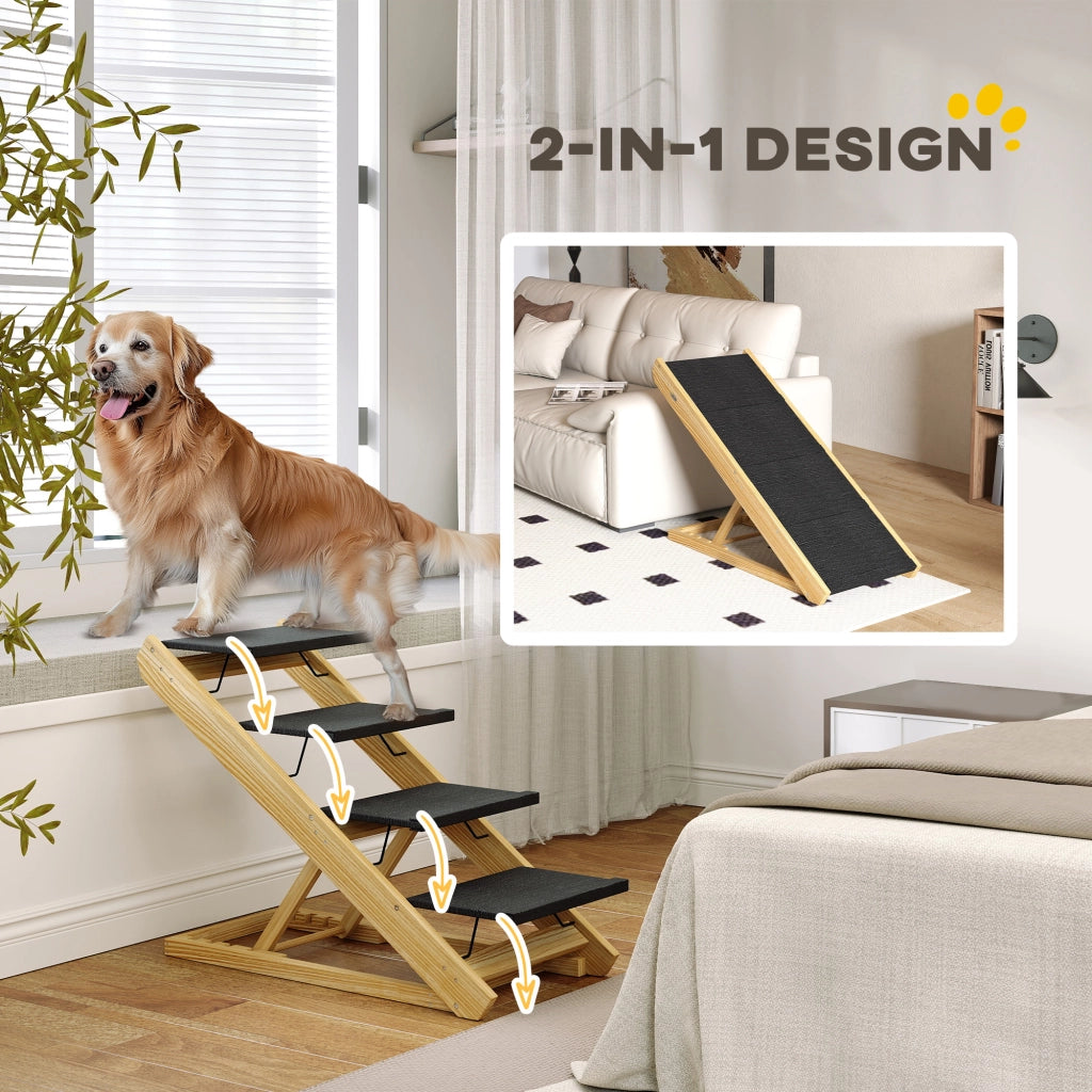 Scala per cani regolabile in altezza pieghevole ¨C Zephmum ¨C Legno bianco 83x40x62.5 cm