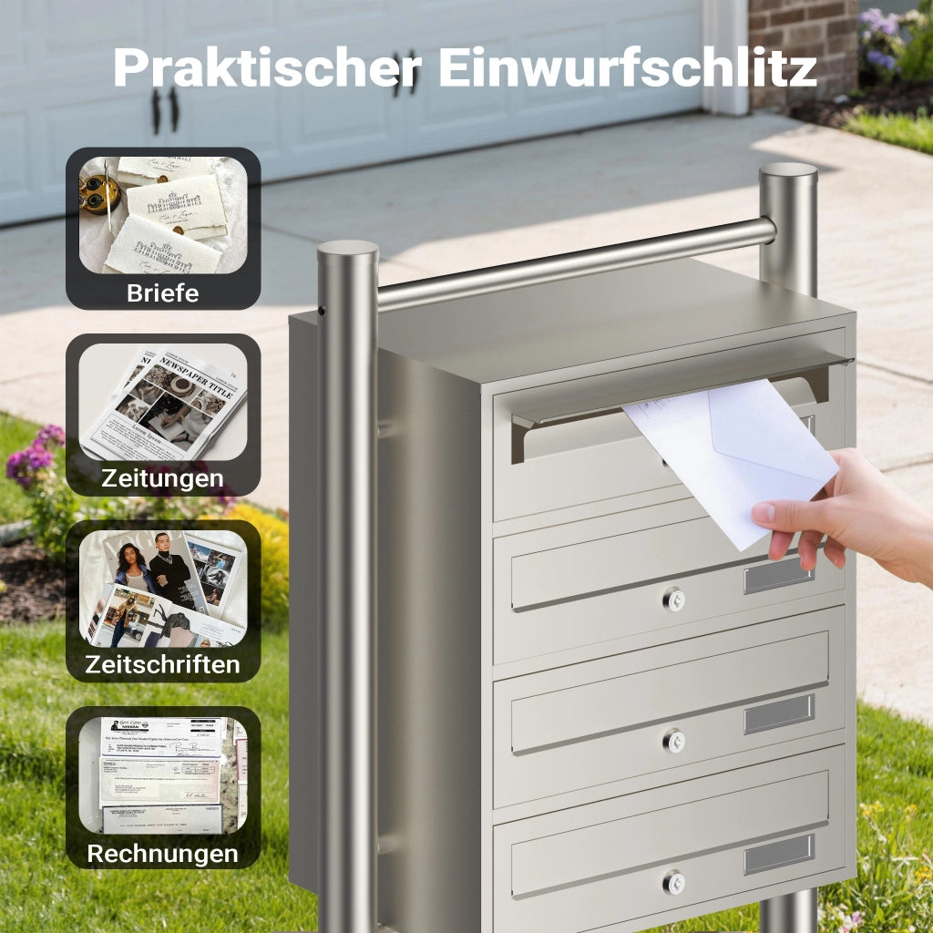 Cassetta postale condominiale autoportante 4 posti, acciaio inox, 1 modulo, 556 x 270 x 1500 mm