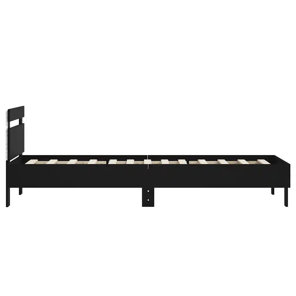 Letto singolo | Letto per adulti | Giroletto con Testiera e LED Nero 75x190 cm