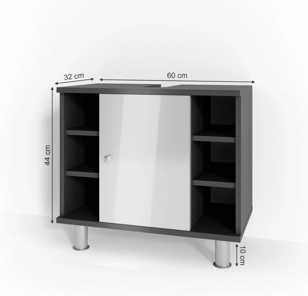 Mobile sottolavabo per bagno Fynn, Antracite, 60 x 54 cm, con intaglio per sifone e ripiani aperti