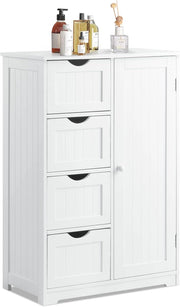 Mobile Bagno 56 x 30,5 x 81 cm, Mobiletto Bagno Salvaspazio con 4 Cassetti e Mensola Regolabile, Armadietto Multiuso per Ingresso, Salone, Camera da Letto e Cucina (Bianco)