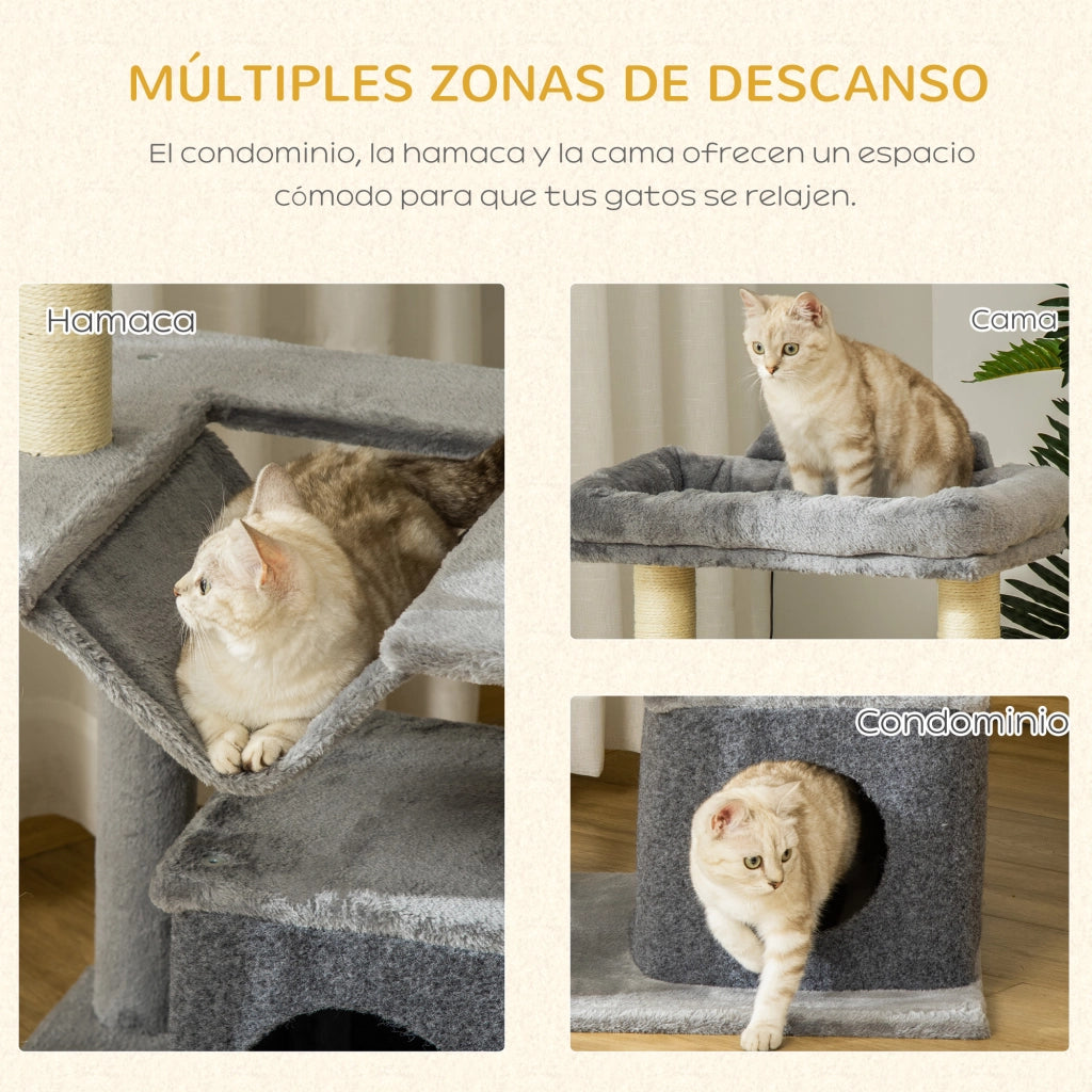 Albero per Gatti a 3 Livelli con Piattaforma, Nido e Palline ¨C Zephmum ¨C Grigio 48x48x90 cm