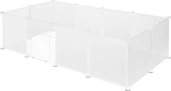 Recinzione per Cani, Gatti e Conigli con Porta - Recinzione per Cani e Gatti - Materiale Plastico e Metallico - Dimensioni 142x72x46 cm - Bianco