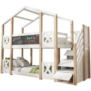 Letto a Soppalco 90x200 cm; Singolo; con Scala contenitore e Lavagna - Bianco Naturale