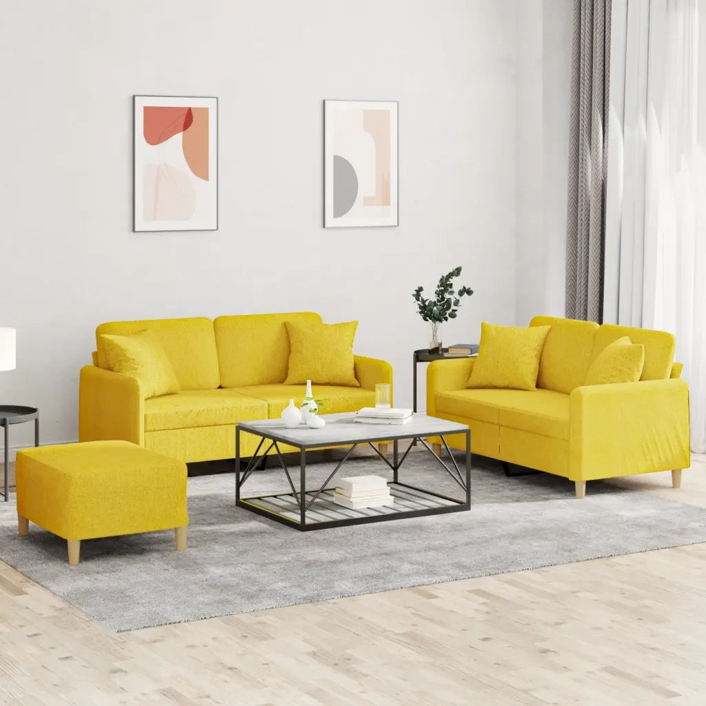 Set di Divani 3 pz con Cuscini Giallo Chiaro in Tessutocod mxl 131197
