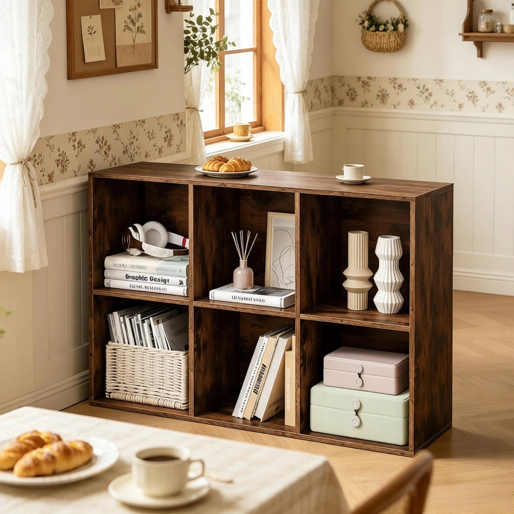 Libreria a cubi 6 vani in legno ingegnerizzato color marrone rustico 59,6x89x29 cm