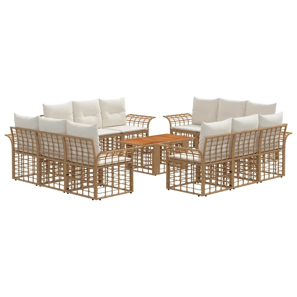 Set Divano da Giardino 13 pz Naturale e Bianco Crema polyrattan 3437962