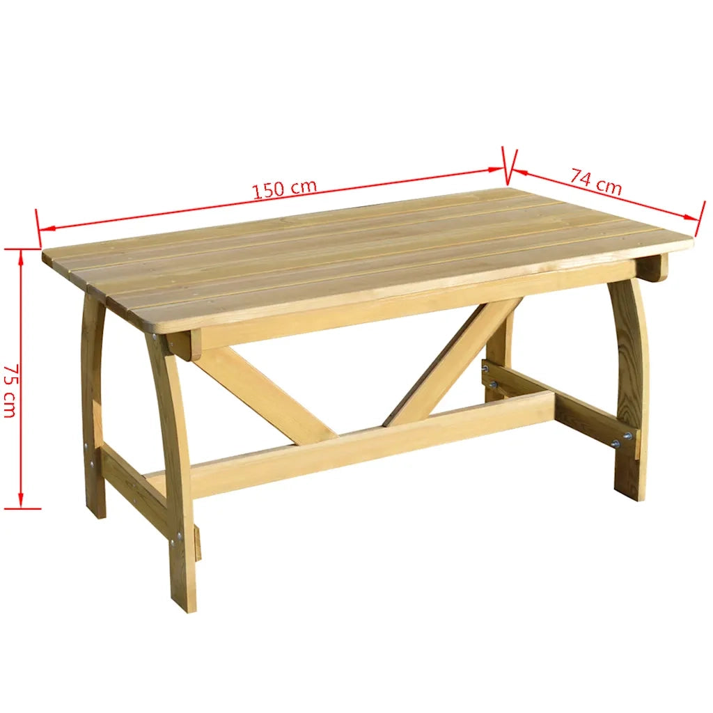 Tavolo da Giardino | Tavolino da esterno 150x74x75 cm in Legno di Pino Impregnato