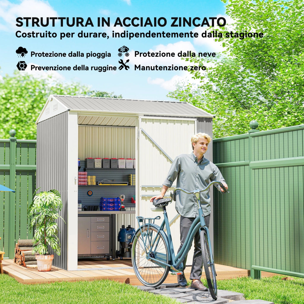 Casetta da Giardino in Acciaio ¨C Xylo ¨C 3.51m2 209x177x236cm Argento con Porta Bloccabile