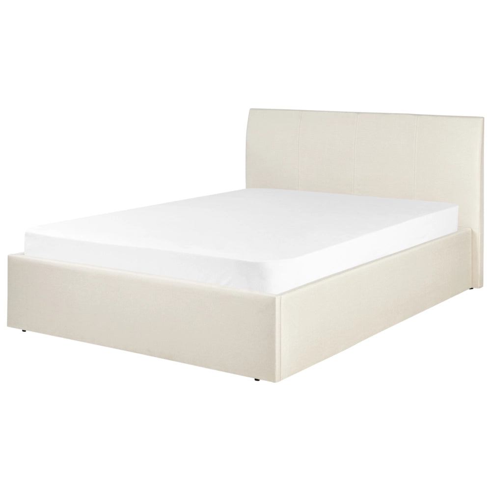 Letto matrimoniale Imbottito in Tessuto beige chiaro con testiera e contenitore 120 x 200 cm stile elegante