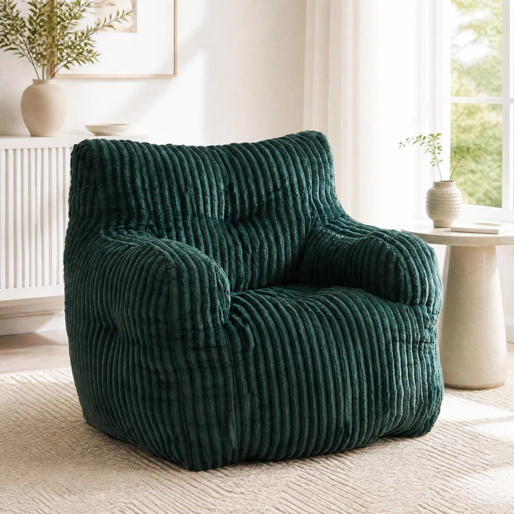 Sitzsack morbido in velluto a coste verde con imbottitura in schiuma memory
