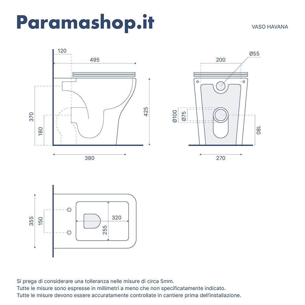 Vaso filomuro rimless in ceramica bianco lucido con sedile soft-close | Havana