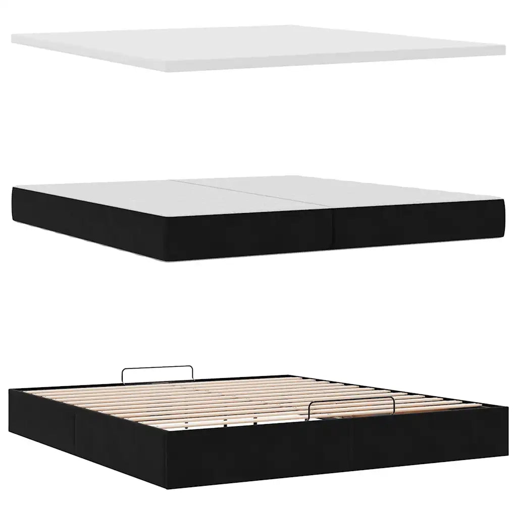 Struttura Letto Pouf con Materassi Nero 200x200 cm Velluto 3312574