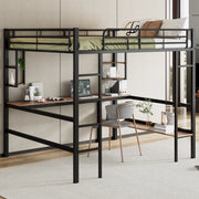 LETTO A CASTELLO 140x200 cm in metallo nero con scrivania e scaffali