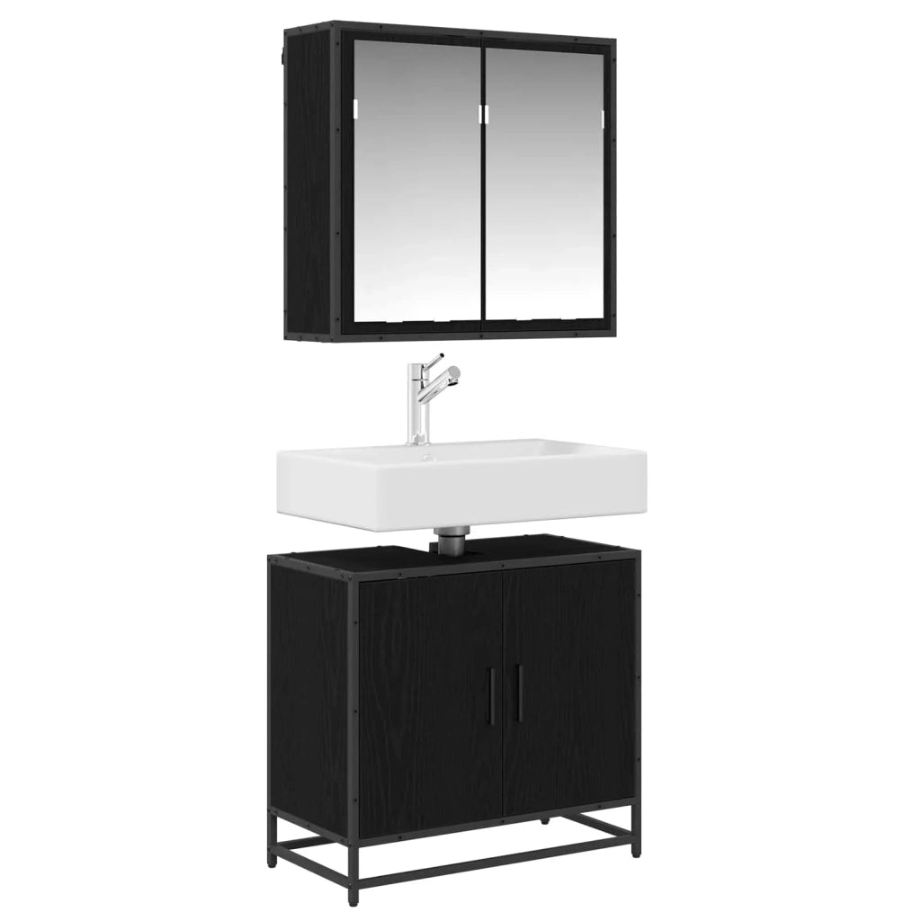 Set di mobili per il bagno 2 pcs Rovere Nero Legno multistrato 3402470