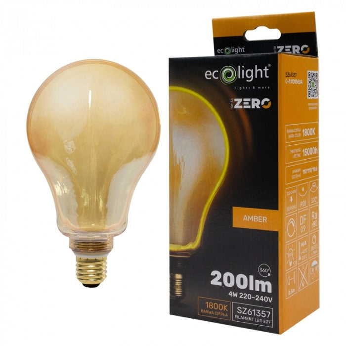 Lampadina LED E27 globo A110 ambra 4W 200lm dimmerabile