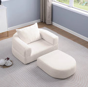 Divano modulare compatto in tessuto ciniglia beige