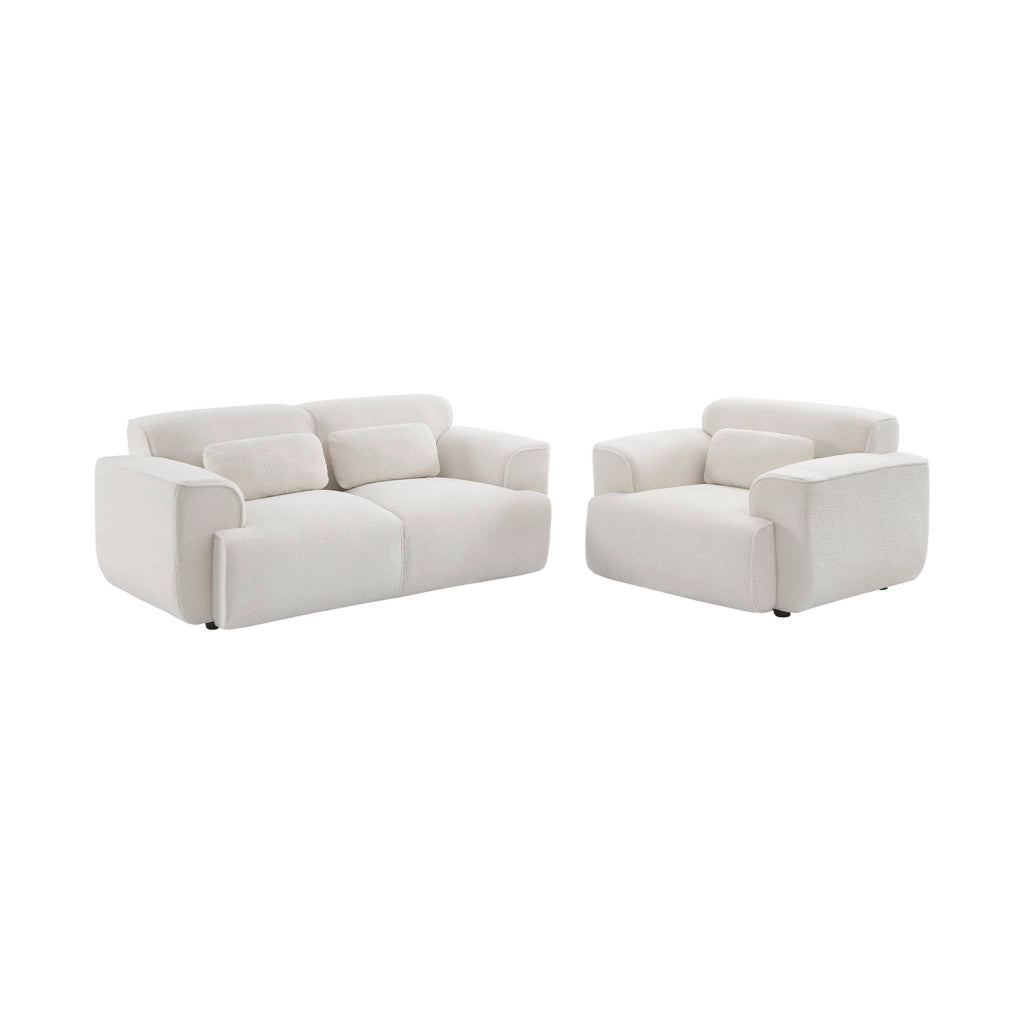 Divano in tessuto bouclé, 2 posti, crema