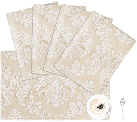 Piatto di presentazione elegante - set da 4 - beige - disegno damascato - 30x45 cm