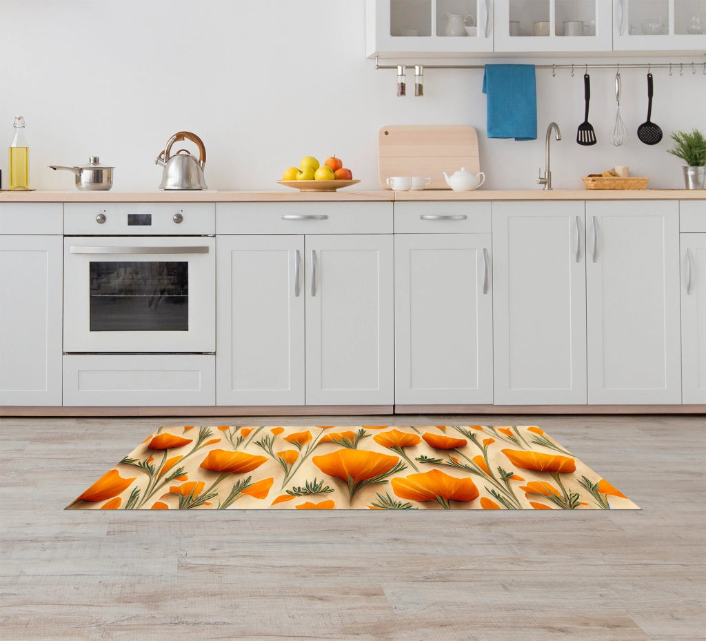Tappeto passatoia fantasia made in Italy antiscivolo lavabile aderente PapaveroArancio - 50x350 cm