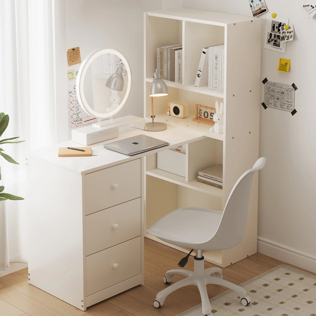Scrivania angolare con libreria 117 x 63 x 135 cm; bianca; in legno