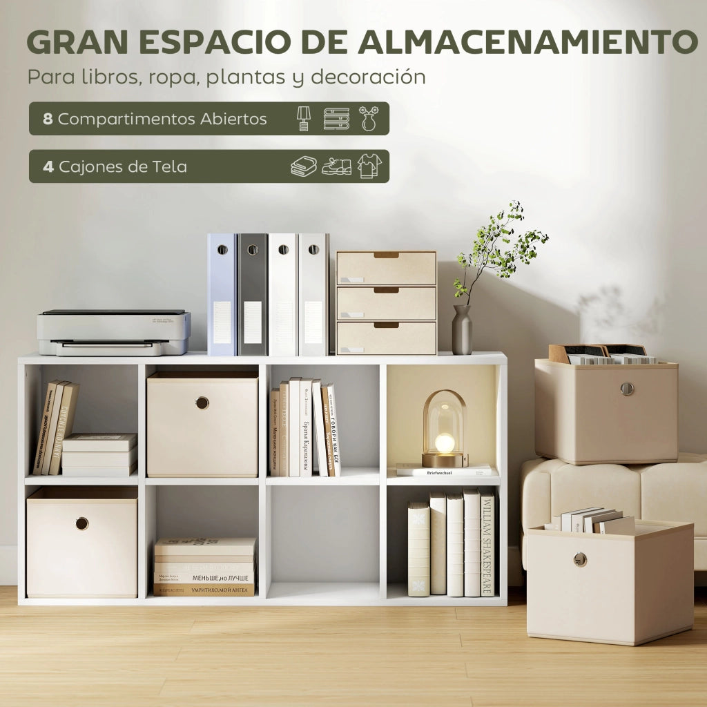 Libreria 8 Cubi con 4 Cassetti ¨C Xylo ¨C Bianco e Beige 105,9x30x53,7 cm