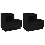 Set di 2 Comodini | Armadio da Notte | Mobiletto da notte Neri 60x34x51 cm in Legno Massello di Pino