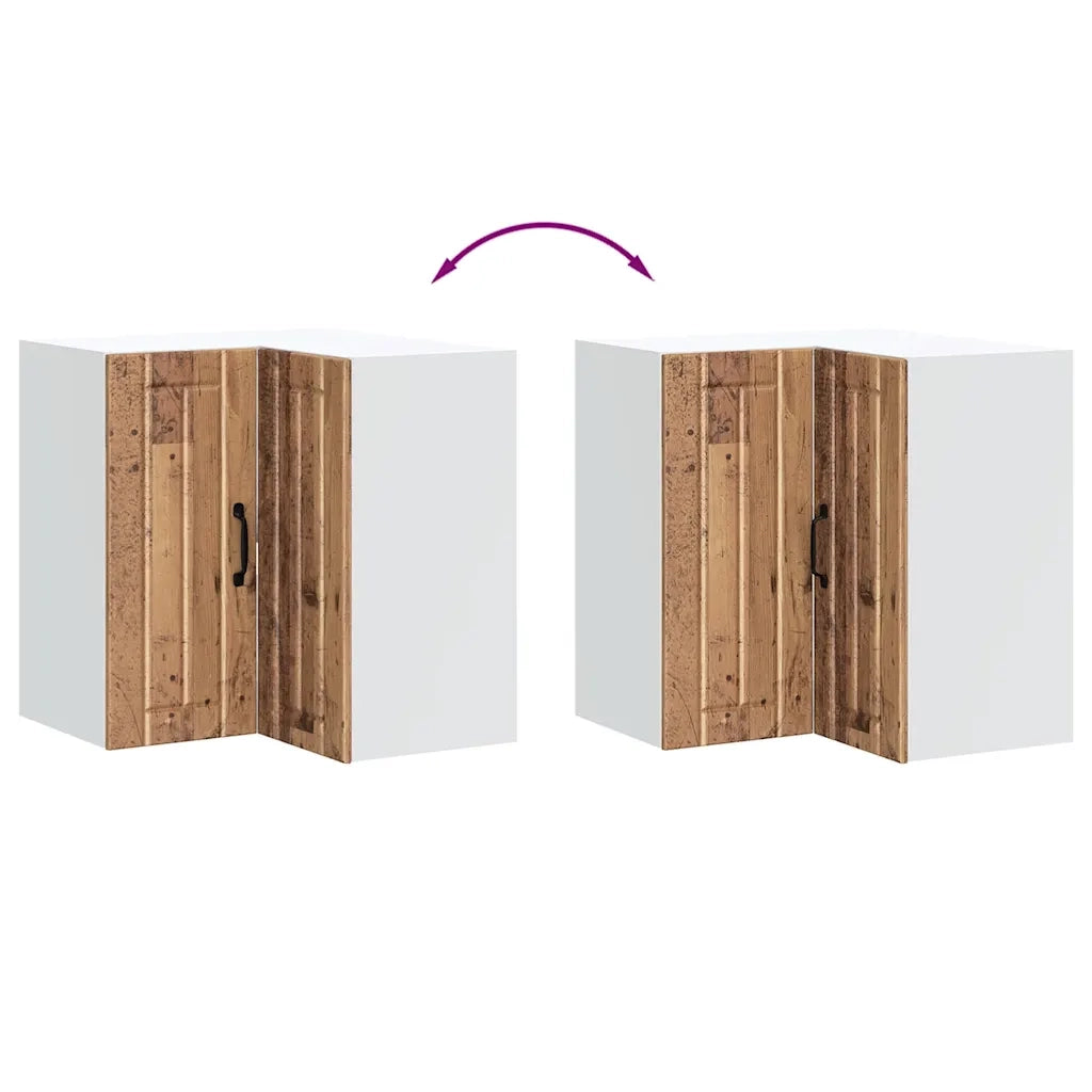 Pensile da Cucina ad Angolo-Mobile Cucina da Parete Lucca Legno Antico in Truciolato