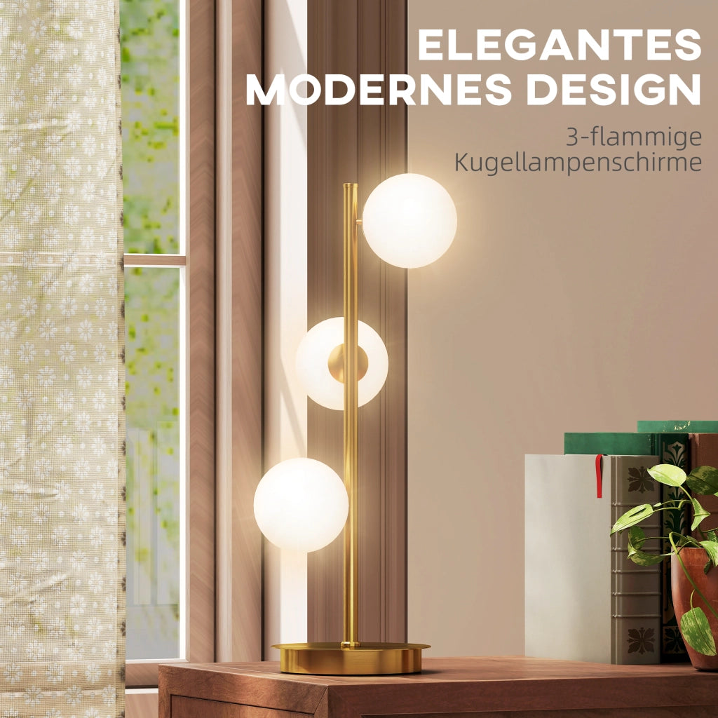 Lampada da tavolo con 3 paralumi sferici ¨C zephmum ¨C acciaio, ottone, 24x24x53 cm