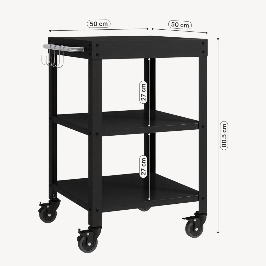 Carrello Portavivande Bolognano di Servizio a 3 Ripiani 81x50x50 cm - Nero opaco casa.pro