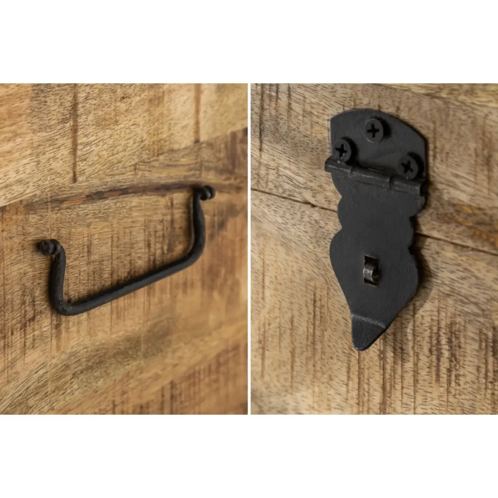 Tavolino basso o panca contenitore MERAX 115 cm in legno massiccio di mango e metallo stile industriale