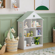 Libreria Vipsali per Cameretta a Forma di Casa 107 x 83 x 30 cm - Bianco / Menta Verde [en.casa]