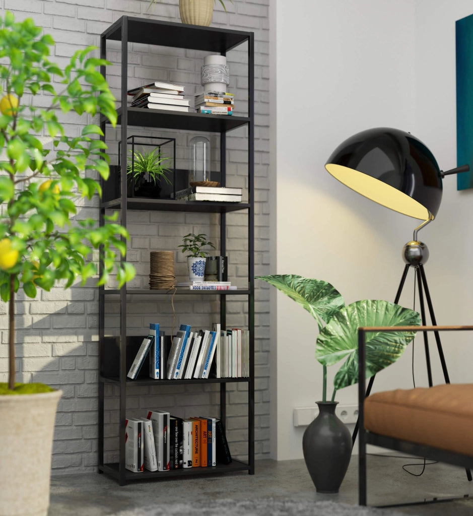 Scaffale stilo loft con ripiani in legno Nera 60 cm 60x32x192 cm