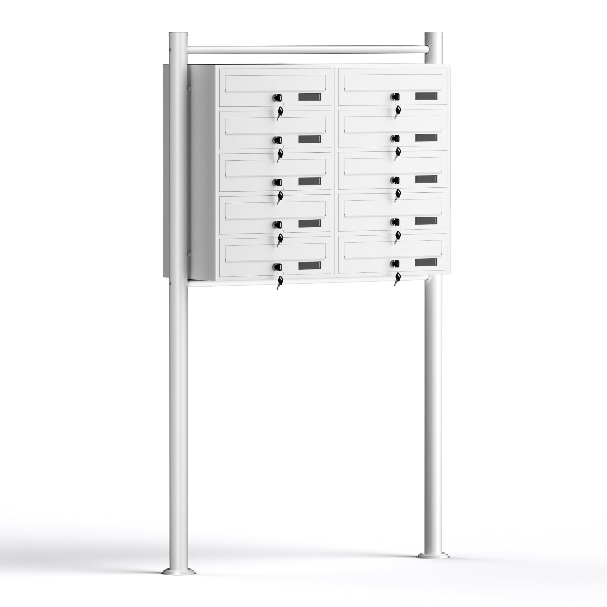 Cassetta postale condominiale autoportante 10 posti, bianco, 2 moduli 945 x 270 x 1500 mm