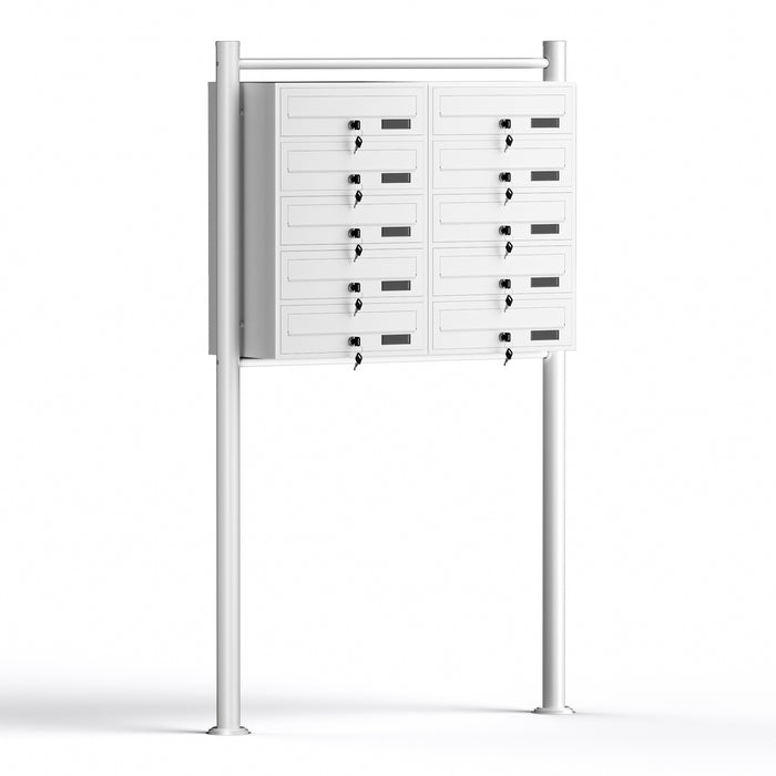 Cassetta postale condominiale autoportante 10 posti, bianco, 2 moduli 945 x 270 x 1500 mm