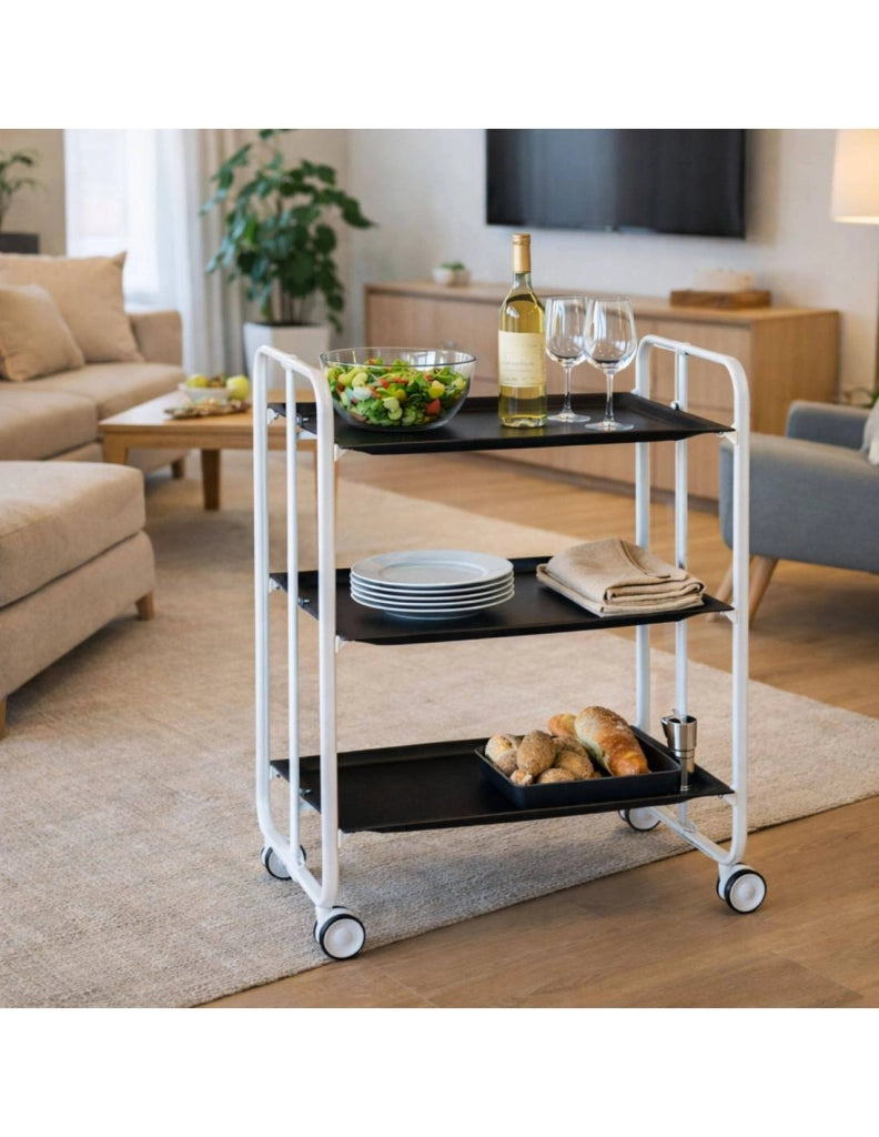 Carrello da cucina pieghevole bianco con ruote BAUHAUS 3 ripiani
