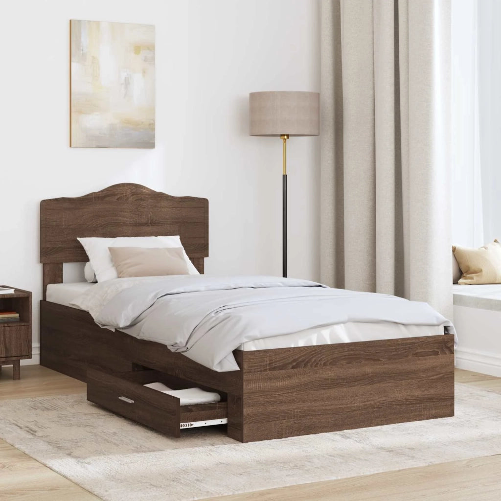Struttura del letto con testiera Rovere Marrone 70 x 190 cm