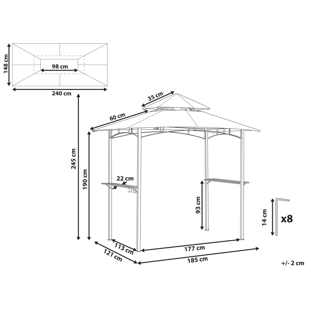 Gazebo Beige Tessuto Verde Scuro Acciaio 240 x 148 cm Telaio in metallo Tettoia con ganci e mensole Padiglione da giardino