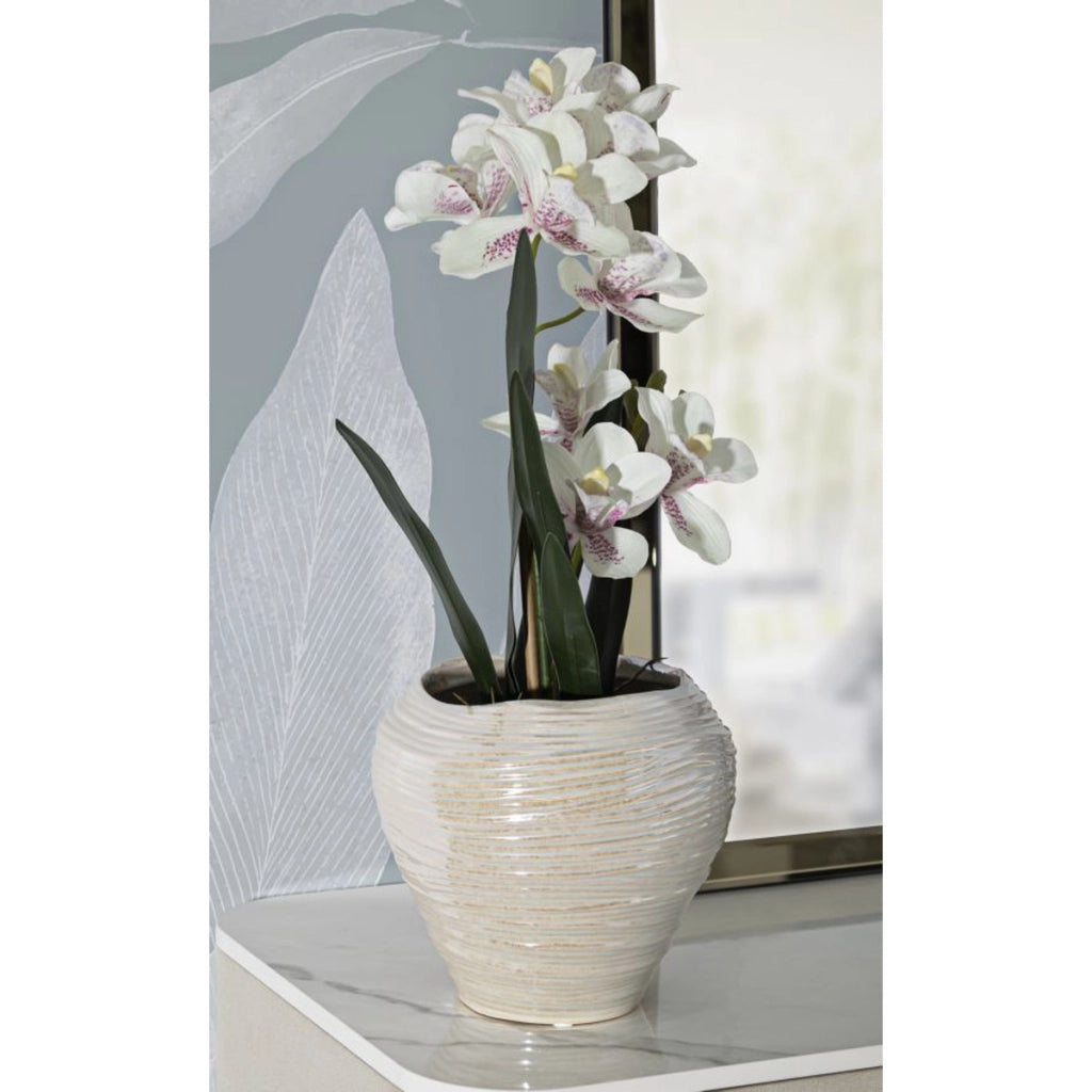 Vaso Decorativo VKH845, Bianco, Ceramica, 22x22x20 cm