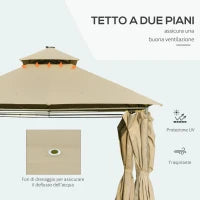 Gazebo da Giardino 3x4m con Pareti Rimovibili, Pannelli Solari e Luci a LED, Cachi