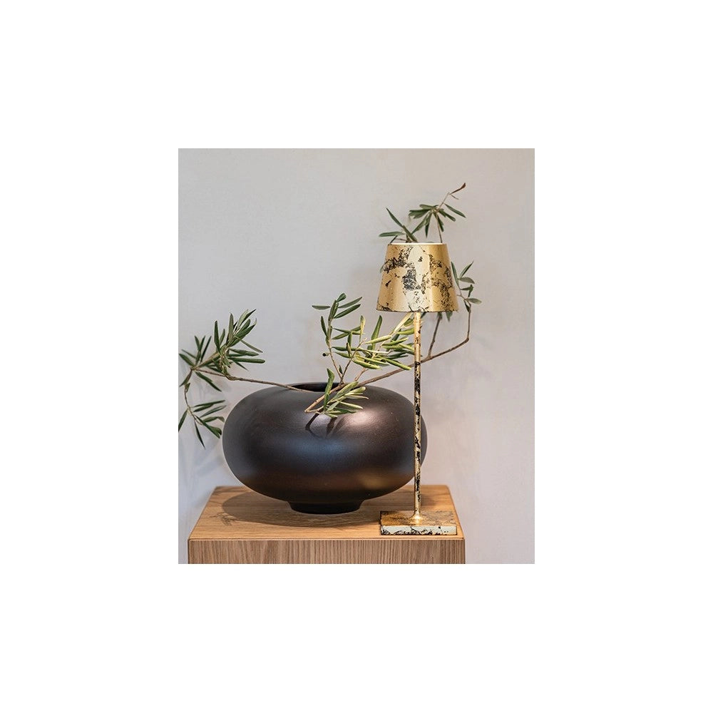 Lampada a led da tavolo Poldina Pro Nera Foglia Oro Craquelè ricaricabile e dimmerabile con batteria fino a 12 ore