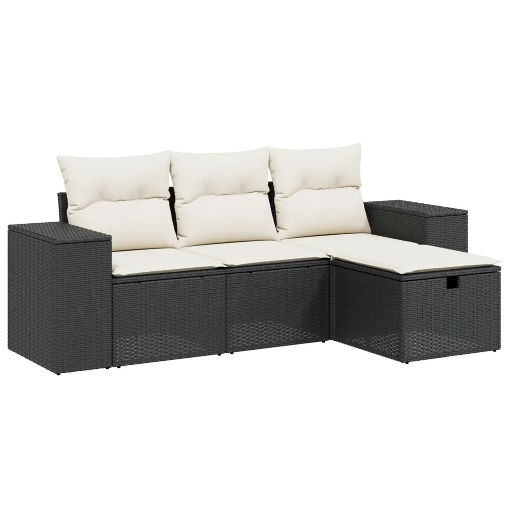 Set Divani da Giardino 4 pz con Cuscini Nero in Polyrattan
