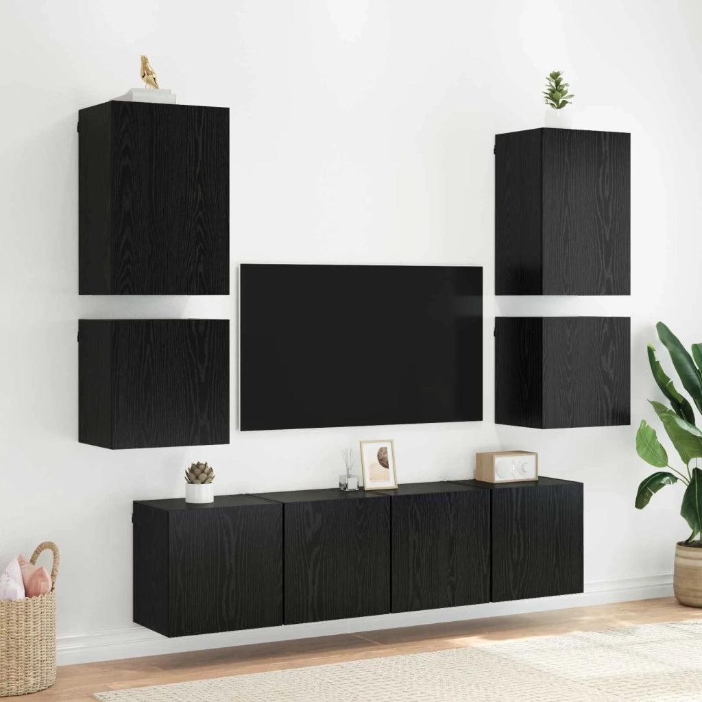 Mobiletti TV da Parete 2 pcs Rovere Nero 40,5x30x40cm